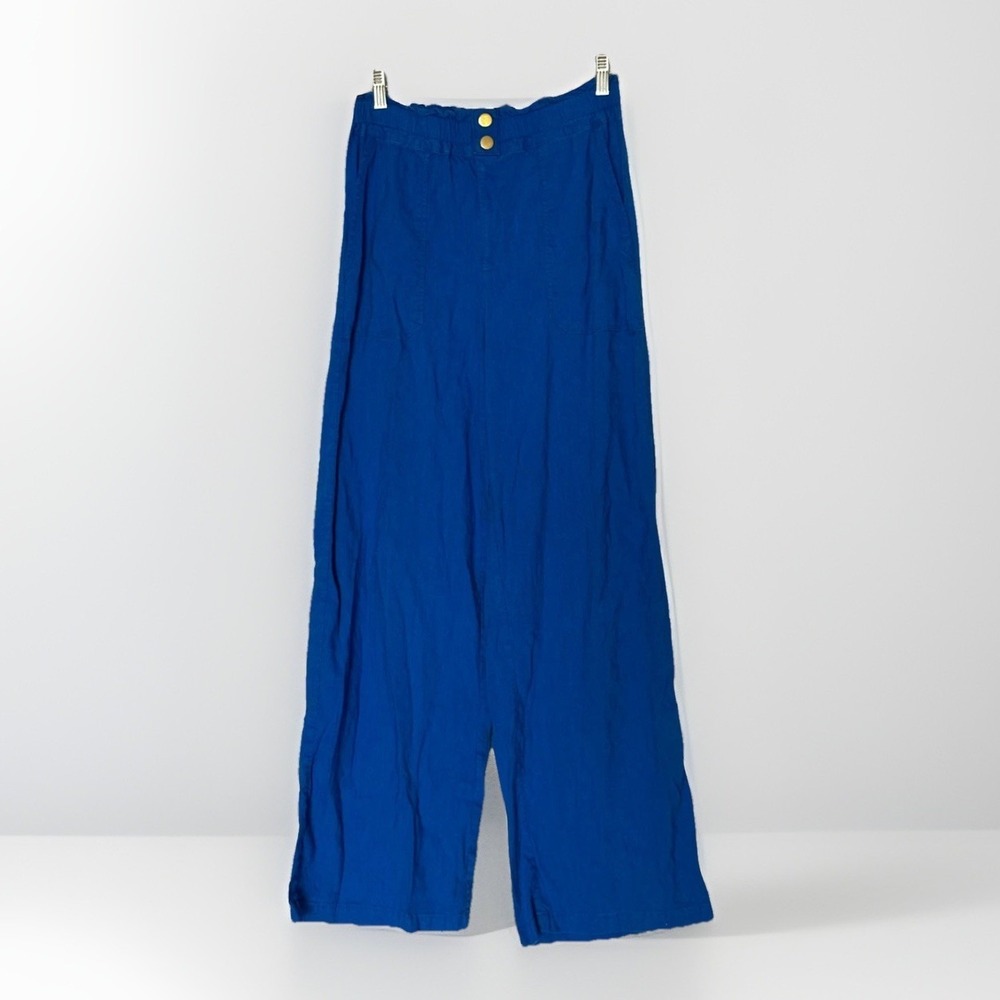 INC International Concepts Blue Wide Leg Pants Women M Paperbag‎ Resort Boho